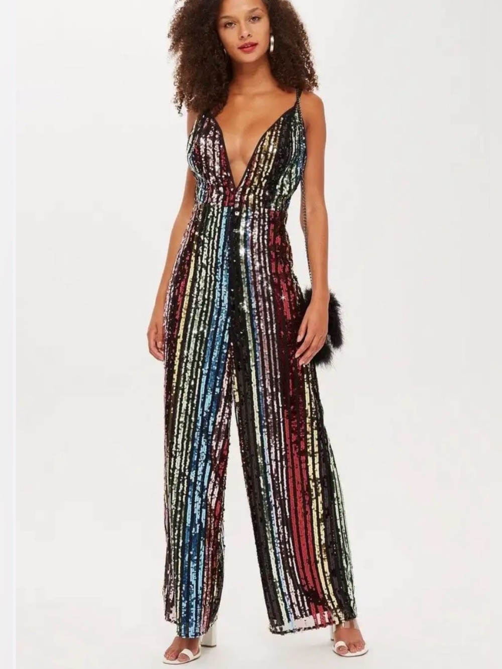 Fashion Nova Multicolor Sequin Plunging Jumpsuit